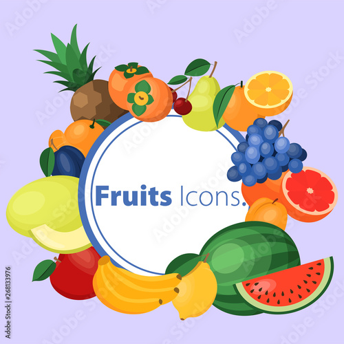 Set of fruits icons. Vector illustration. Concept.