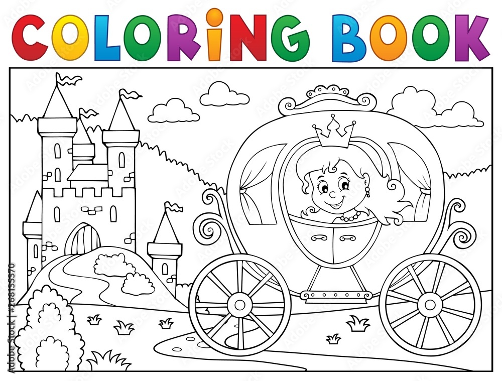 Coloring book princess carriage theme 2 Stock Vector | Adobe Stock
