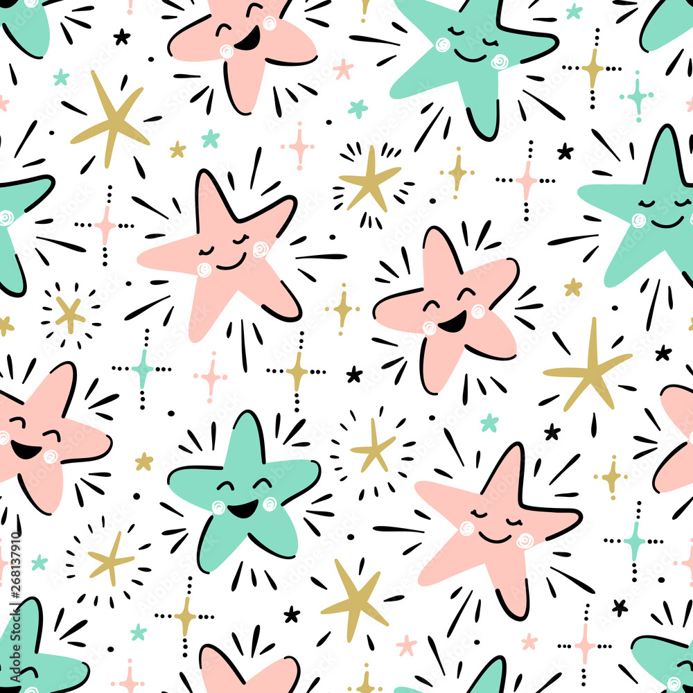 Twinkle Cute Star Vector Seamless Pattern for Kids. Cartoon Little Stars  Scandinavian Wallpaper for Nursery Design. Baby Shower, Holiday or Birthday  Space Background. Stock Vector | Adobe Stock