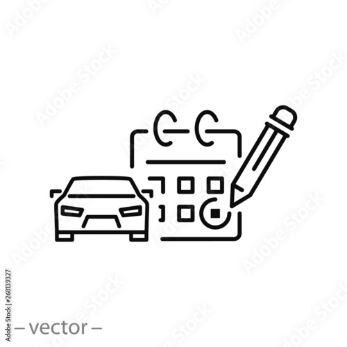 Appointment date for car service icon, pre-registration for auto repair line sign on white background - editable stroke vector illustration