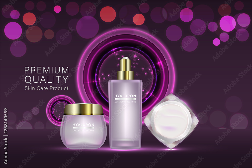 Beauty product, purple cosmetic containers with advertising background ready to use, luxury skin care ad, illustration vector. Beauty product, purple cosmetic containers with advertising background ready to use, luxury skin care ad, illustration vector.