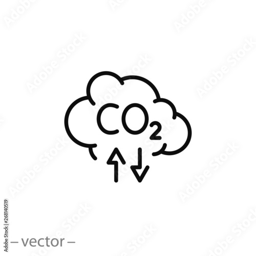 smoke icon, air pollution, co2 reduction or increase emission, line sign on white background - editable stroke vector illustration eps10
