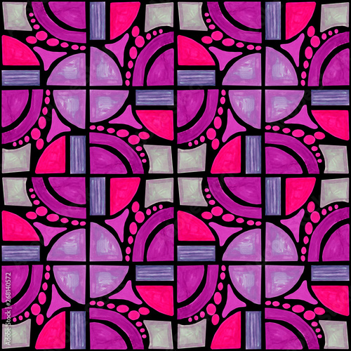 geometric figures painted with dark violet and gray watercolor