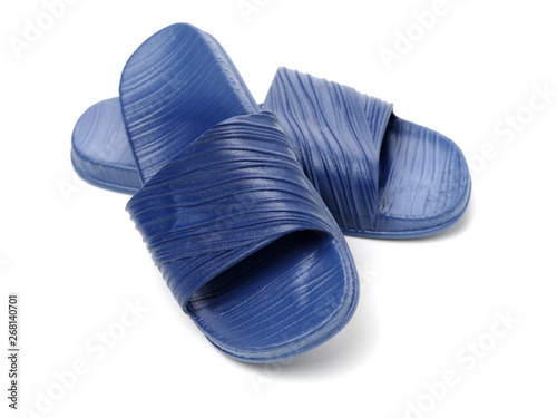 blue slippers on white background