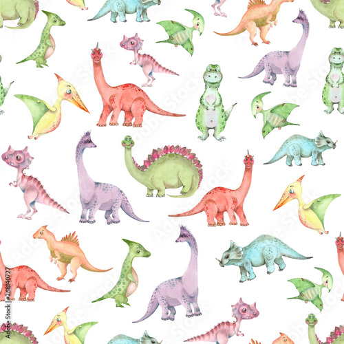 Fototapeta Naklejka Na Ścianę i Meble -  Watercolor dinosaurs pattern