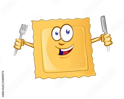 character cartoon of ravioli pasta vector icon