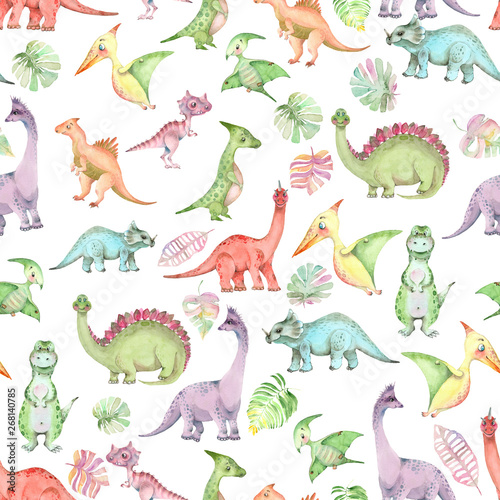 Watercolor dinosaurs pattern