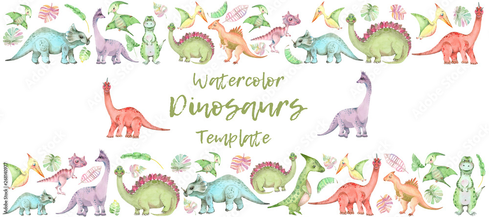 Watercolor dinosaurs banner