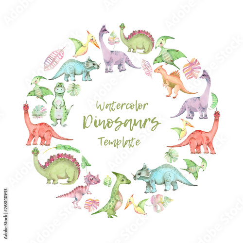 Watercolor dinosaurs template