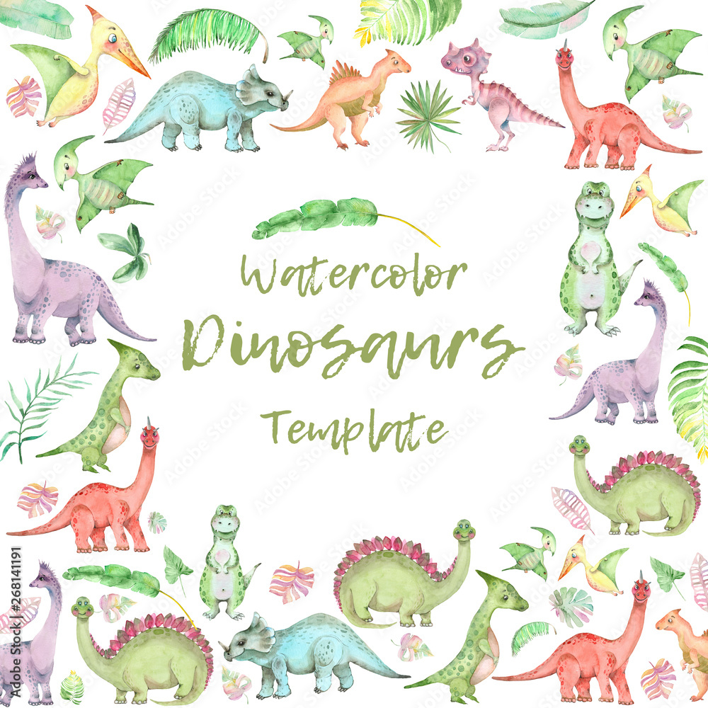 Obraz premium Watercolor dinosaurs banner