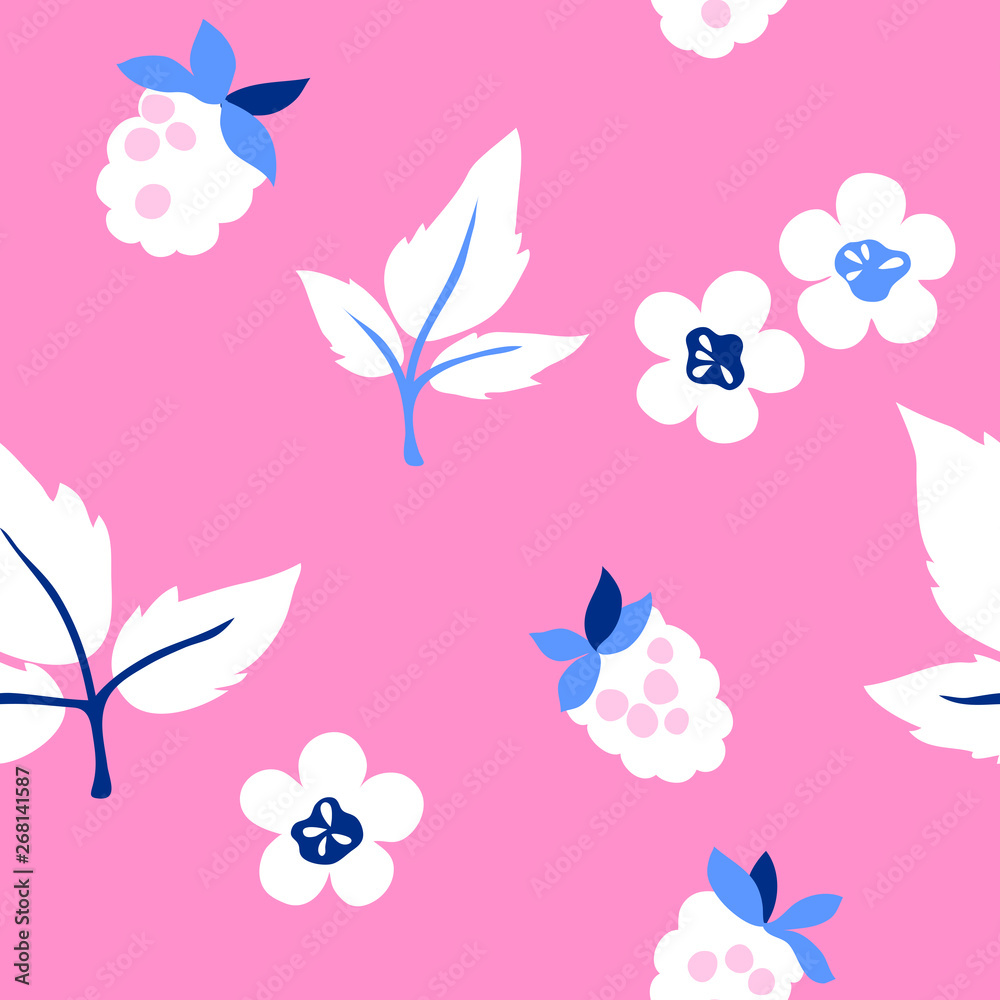 vector cute floral raspberry berry flower childish seamless pattern vector cute floral raspberry berry flower childish seamless pattern