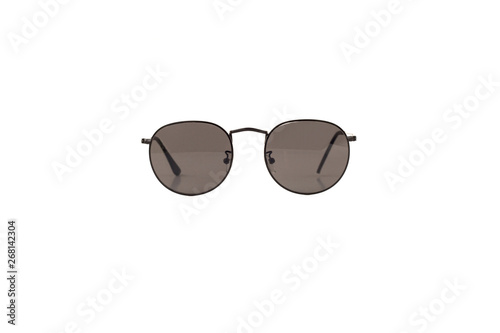 Circular Round Black Sunglasses with Thin Frame, Front View.