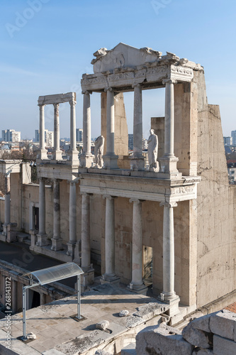 Ruins of Ancient Roman theatre of Philippopolis in city of Plovdiv, Bulgaria