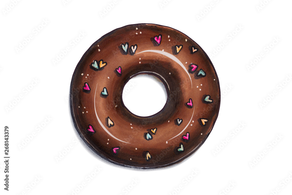 Hand drawn illustration - tasty donuts. Sketch on white isolated background. Sweet desserts. Perfect for leaflets, cards, posters, prints, menu, booklets Hand drawn illustration - tasty donuts. Sketch on white isolated background. Sweet desserts. Perfect for leaflets, cards, posters, prints, menu, booklets