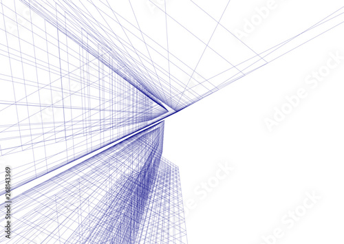 Modern building architecture drawing 3d illustration