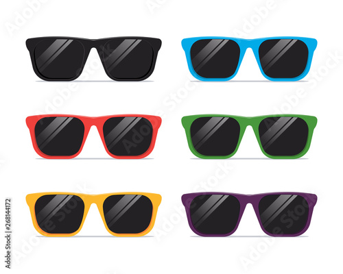 Set of colored sunglasses isolated on a white background. Vector illustration