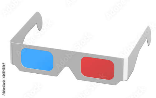 3D render of anaglyph glasses isolated on white