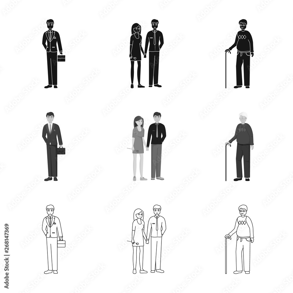 Vector design of character and avatar symbol. Set of character and portrait stock vector illustration. Vector design of character and avatar symbol. Set of character and portrait stock vector illustration.