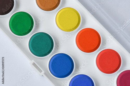 Watercolor paintbox. Color paints 