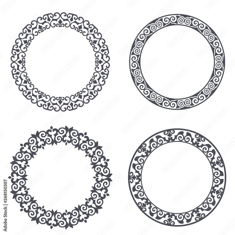 Black and white round floral frame set Black and white round floral frame set