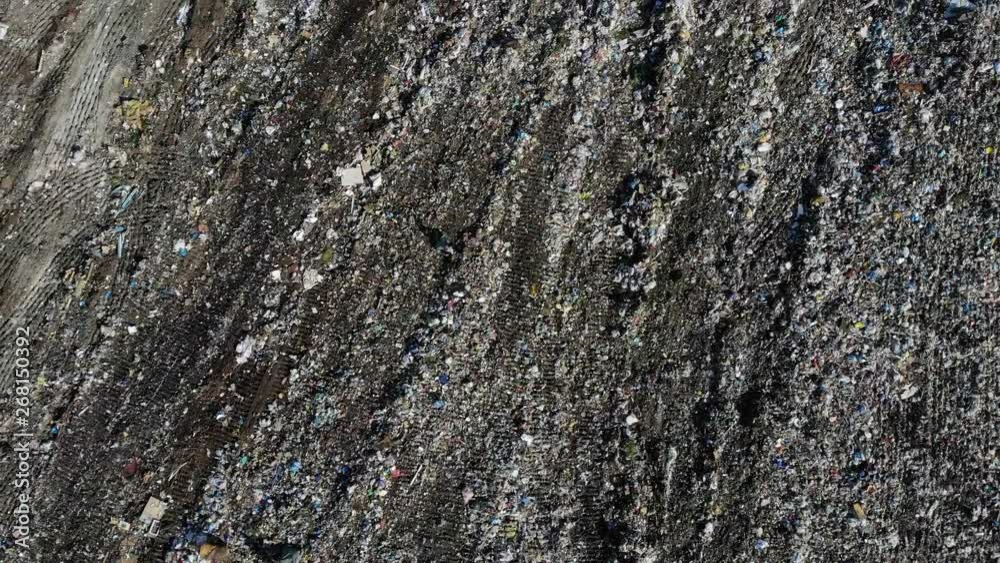 The existing landfill, garbage dump, the city of Dnepr, Ukraine, aerial view, people work, sort the garbage manually The existing landfill, garbage dump, the city of Dnepr, Ukraine, aerial view, people work, sort the garbage manually