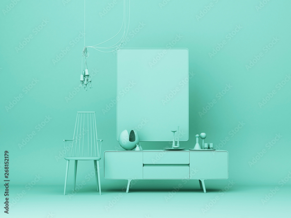 Fototapeta premium Furniture mock up on a green background. -3d render.