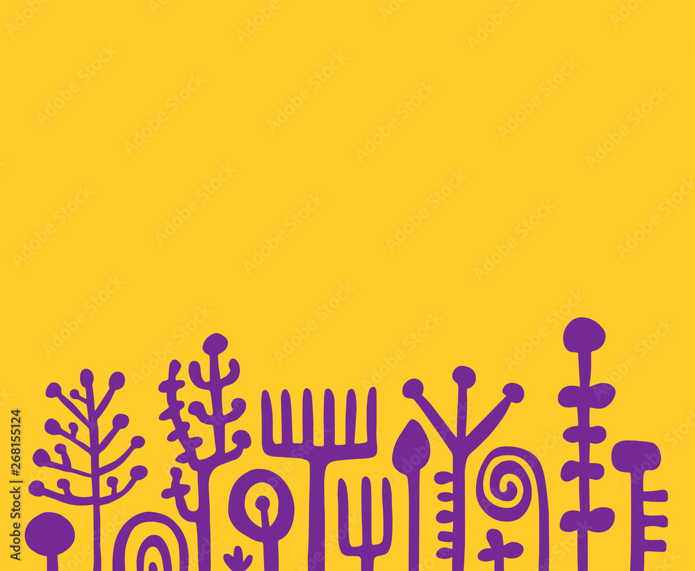 Yellow and violet abstract hand drawn vector background illustration. Strange crazy plants Yellow and violet abstract hand drawn vector background illustration. Strange crazy plants