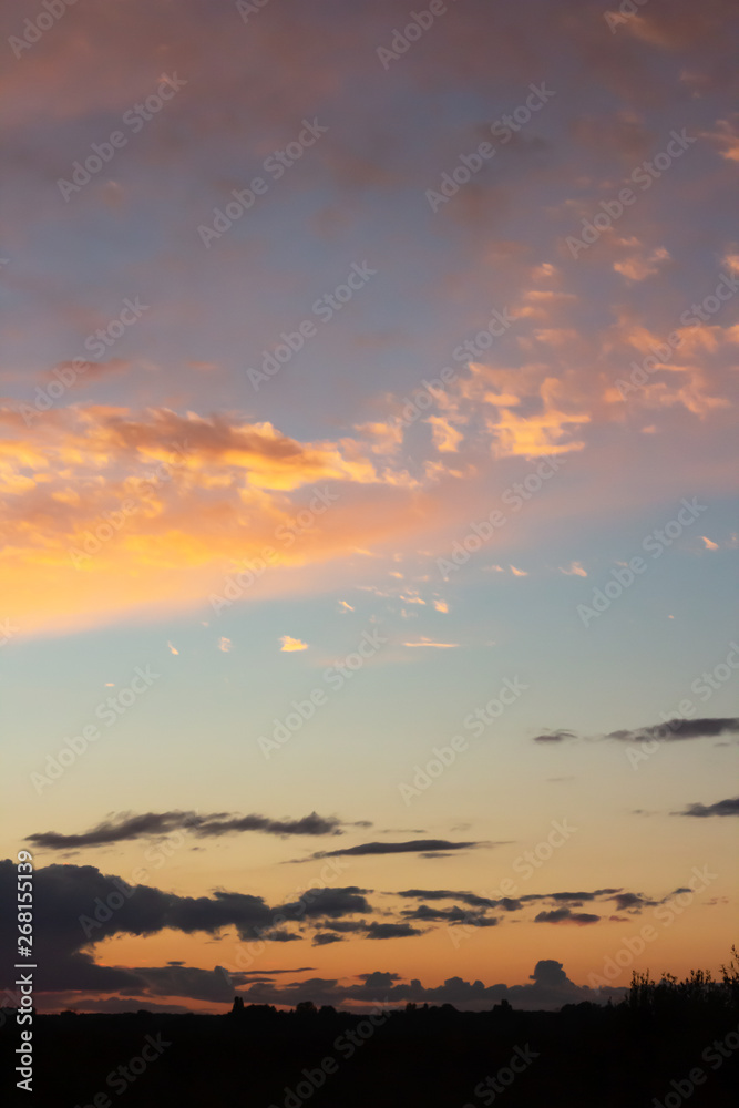 Dramatic sunset sky with colourful clouds