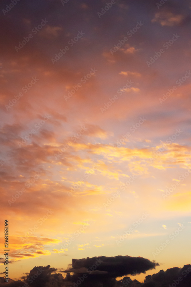 Dramatic sunset sky with colourful clouds