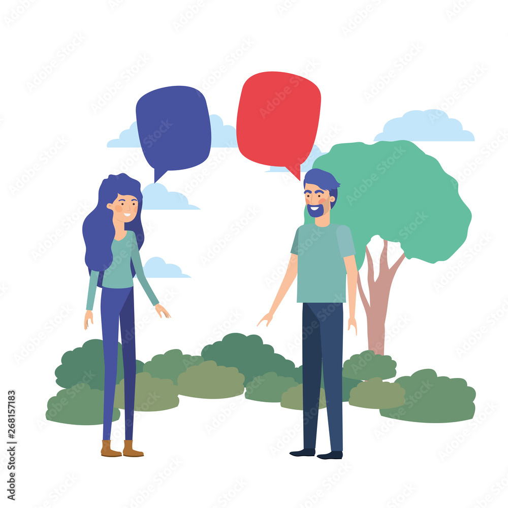 young couple with landscape avatar character young couple with landscape avatar character