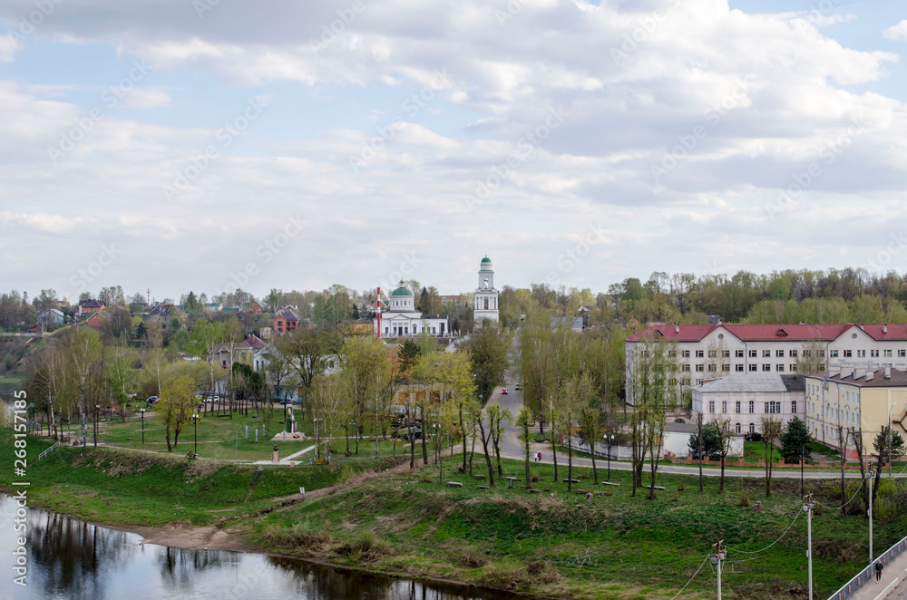 View of Rzhevsk located on the coast of Volga river Russia