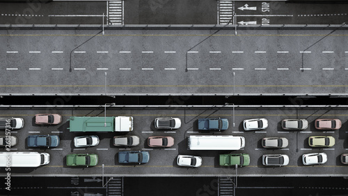 Photography Cars on highway in traffic jam 3d render from top
