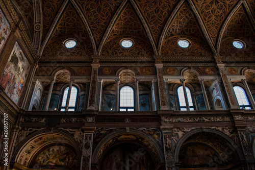 Italy, 03/28/2019: the interior of San Maurizio al Monastero Maggiore, 1518 church known as the Sistine Chapel of Milan, details of the chapels in the faithful's area with frescoes by Aurelio Luini