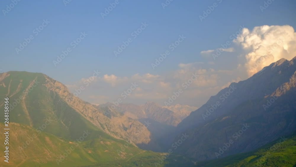 Mountain lake on misty summer evening panorama Mountain lake on misty summer evening panorama
