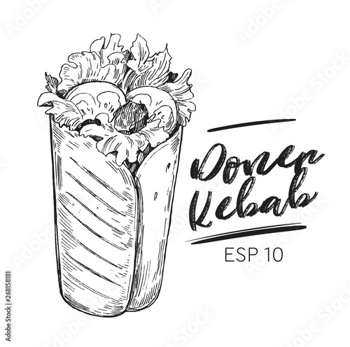 Doner kebab. Hand drawn sketch converted to vector