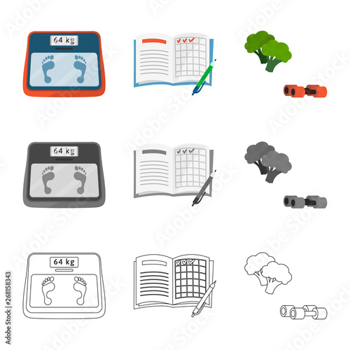 Vector illustration of diet and treatment  sign. Collection of diet and medicine stock symbol for web.