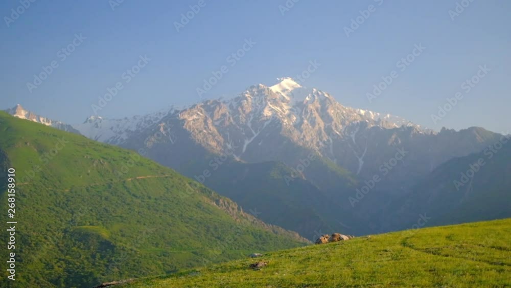 Mountain lake on misty summer evening panorama Mountain lake on misty summer evening panorama