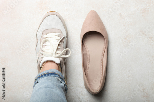 sporty sneakers and beautiful elegant suede shoes