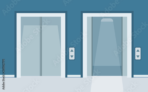 Elevator doors, closed and open, flat style