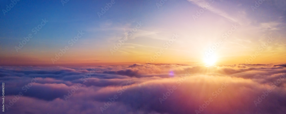 Fototapeta Beautiful sunrise cloudy sky from aerial view