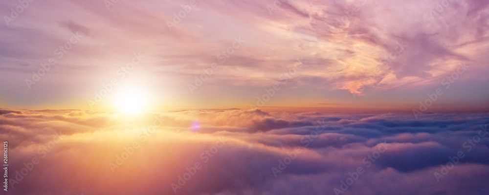 Fototapeta Beautiful sunrise cloudy sky from aerial view