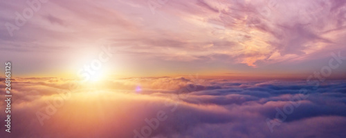 Beautiful sunrise cloudy sky from aerial view