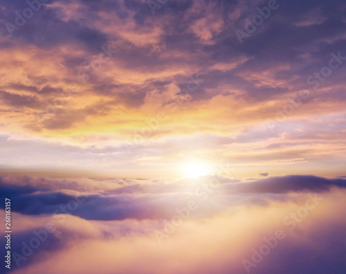 Beautiful sunrise cloudy sky from aerial view