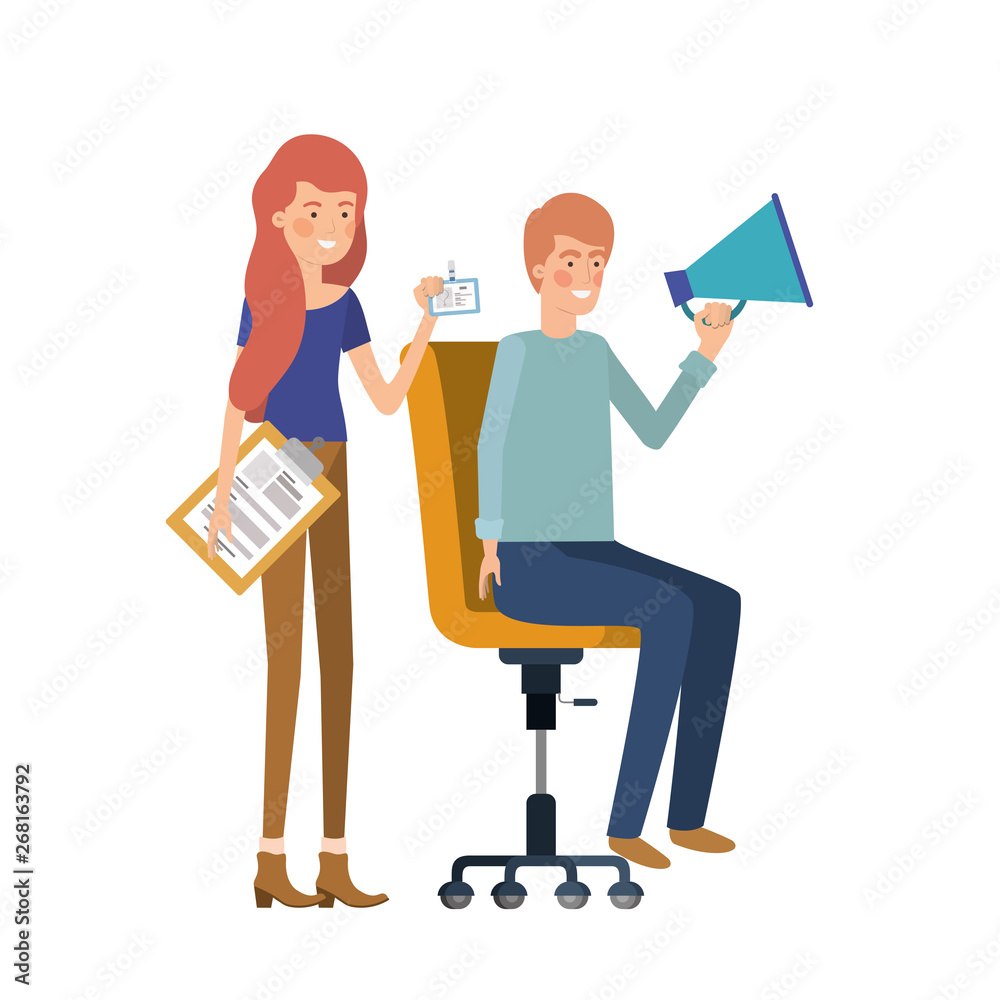 Obraz premium couple with sitting in office chair avatar character