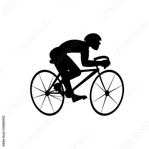 Silhouette of cyclist isolated on white background. Vector black and white illustration. Cutout object. Sports goods elements.