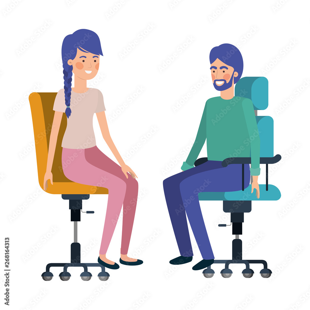 couple with sitting in office chair avatar character couple with sitting in office chair avatar character