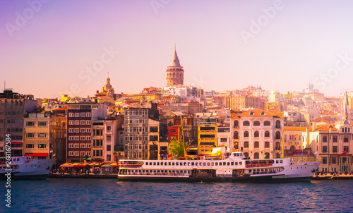 Istanbul cityscape in Turkey with Galata Tower, 14th-century city landmark