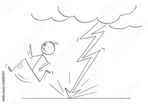 Vector cartoon stick figure drawing conceptual illustration of man or businessman