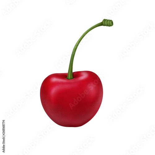 Red Cherry realistic illustration isolated on white background.