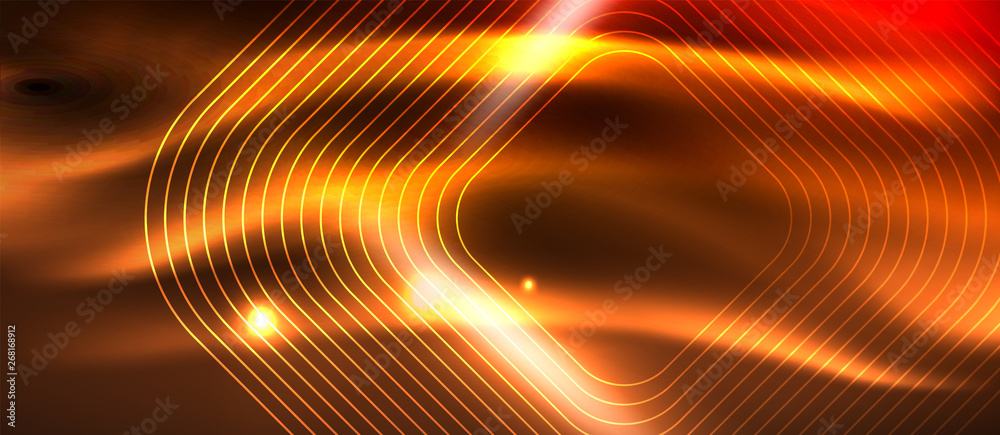 Neon square shapes lines on glowing light background Neon square shapes lines on glowing light background